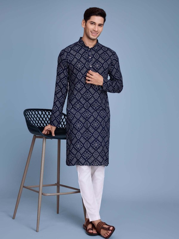 Navy Blue Rayon Readymade Kurta